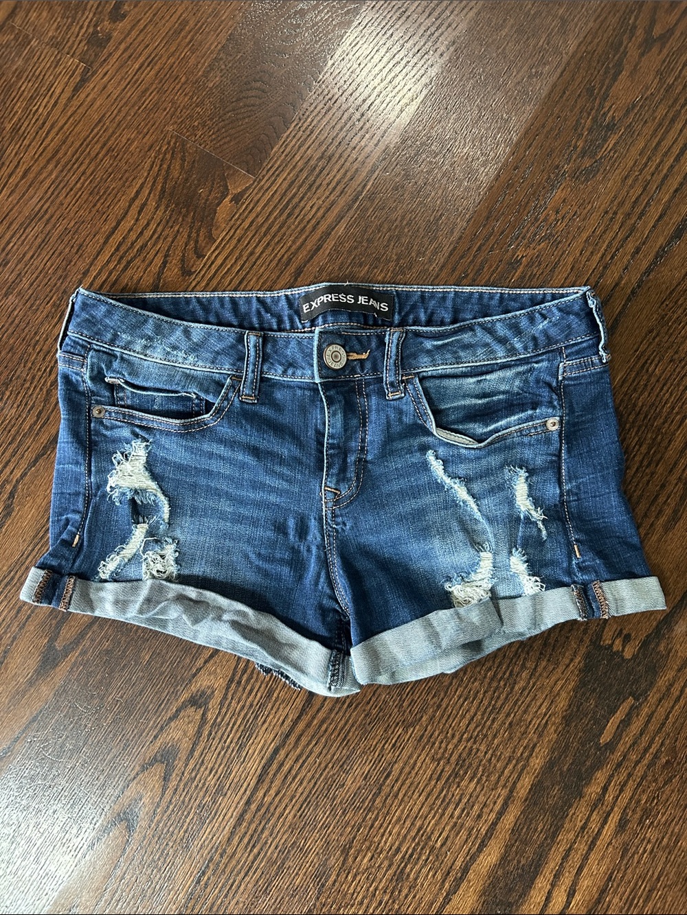Express Distressed Cuffed Denim Shorts